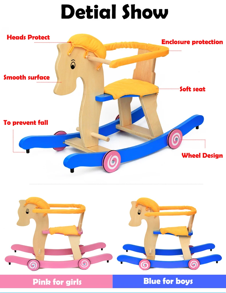 Wooden Child Baby Kidstoy Rocking Horse Plush Wooden Rocking Horse Ww