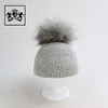 Factory Export Beanie Baby Hat Knit Soft Angora Knitted Pompom Hat Kids Winter Real Fur