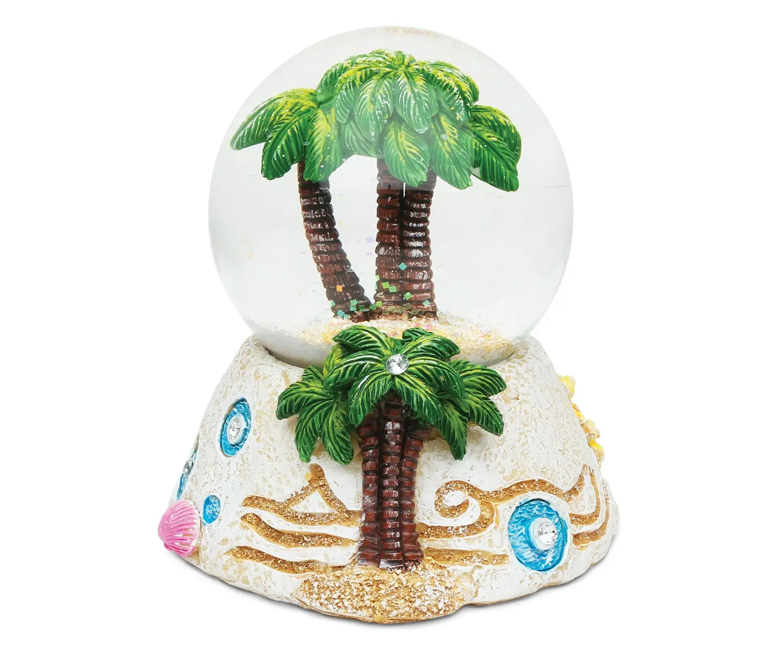 Puzzled Palm Tree Resin Stone Finish Snow Globe - Beach Collection - 65 MM - Unique Elegant Gift and Souvenir - Item #9364