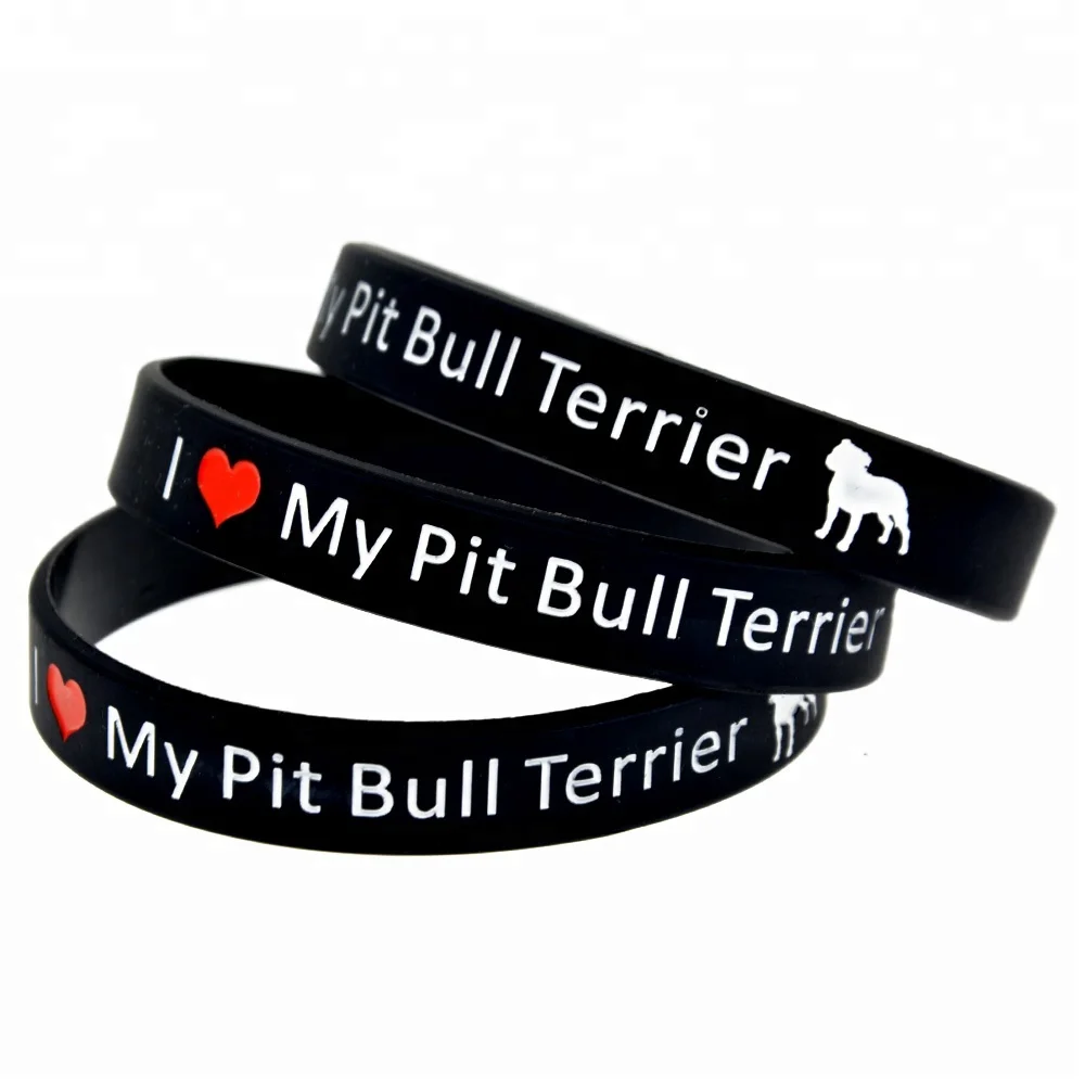 

50PCS Black Debossed I Love My Pit Bull Terrier Silicone Wristband