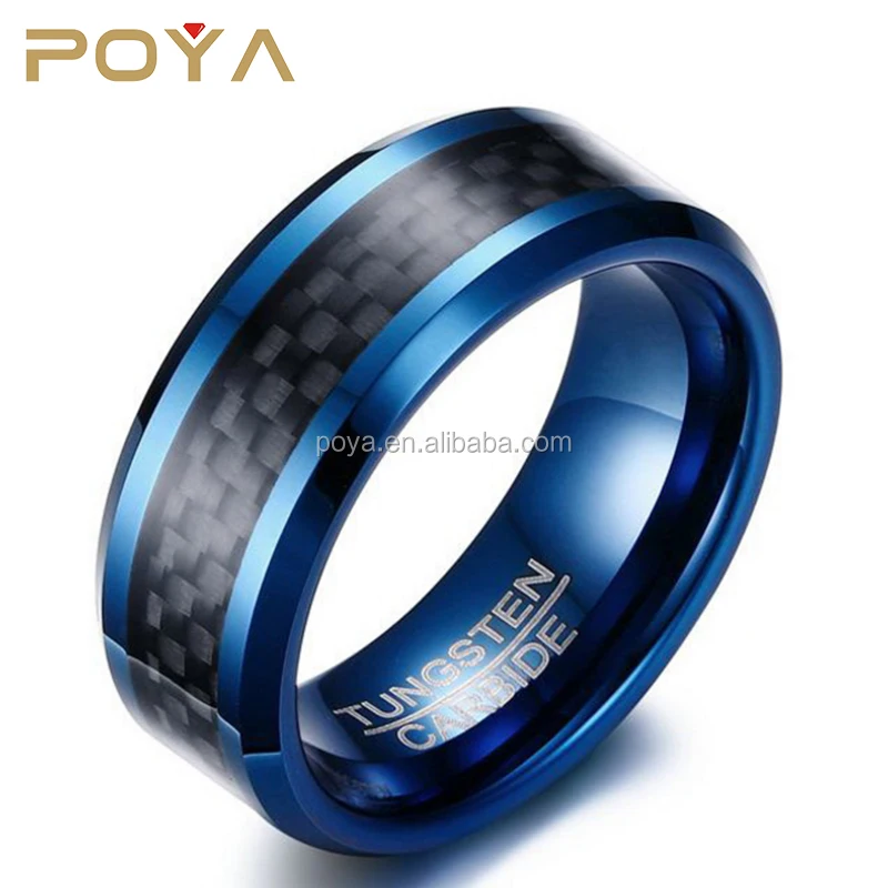 

POYA Jewelry Black Carbon Fiber Wedding Band Inlay 8mm Black/Blue/Rose Gold/Rainbow Plated Tungsten Carbide Ring For Men Women
