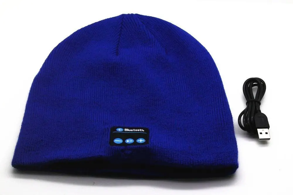 BearsFire® Fashion Wireless Bluetooth Knit Hat Receiver Headphone Speaker Microphone Beanie Hat Cap Headphone Headset Earphones MP3 Speaker Music Player for Men Women Gift (Blue)