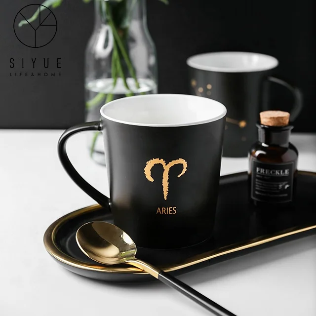 

gold foil ceramic cup mug logo customized gift mug for birthday, Black