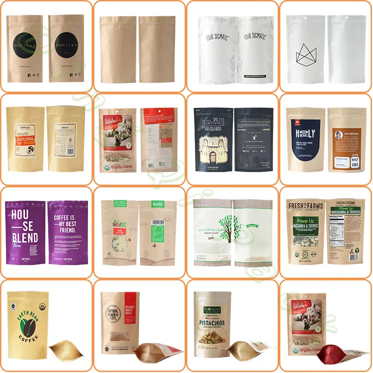 Wholesale laminated biodegradable stand up ziplock plastic food packaging pouch bag