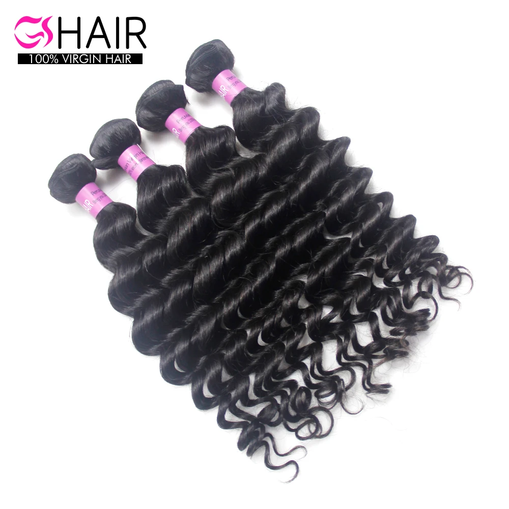 

GS 100% unprocessed wholesale Peruvian weave human virgin hair deep wave black hair, Natural color #1b