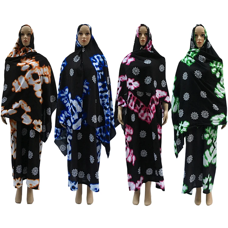 High Quality Plus SIze Colorful African Hijab Burka Abaya Dresses Designs Women Islamic Clothing with Scarf