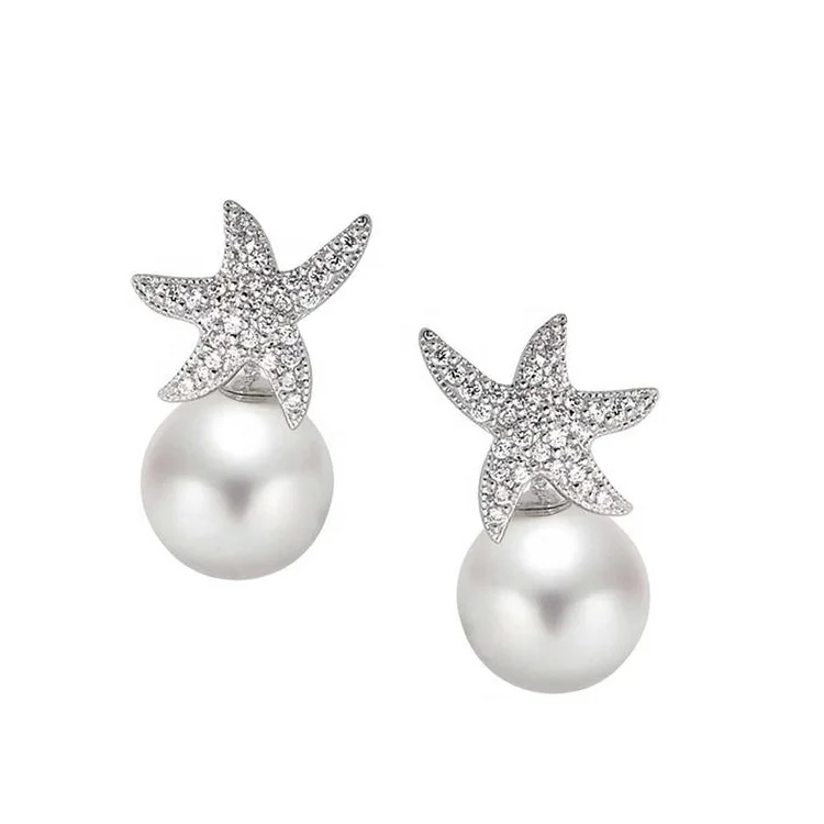 starfish pearl stud earrings wedding 925 sterling silver freshwater pearl mountings jewelry original pearl cluster earrings