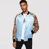 OEM Mens Custom Leopard Print Raglan Sleeve satin Bomber Jacket