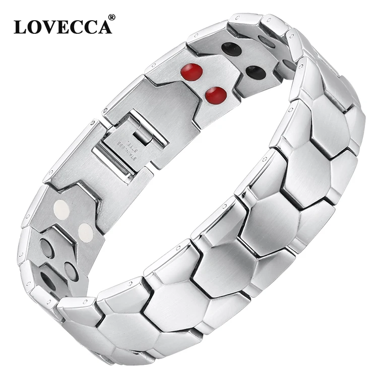 

Double two ions silver stainless steel wholesale bio health magnetic bracelet NEW hot design