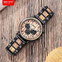 

SIKAI Dropshipping logo printing wholesale womens watch wood imported japanese movement chronograph custom wood steel watch oem