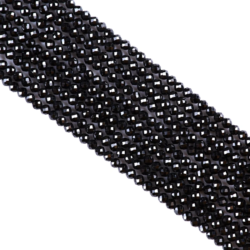 

2mm 3mm 4mm Natural Black Spinel Faceted Loose Round Beads