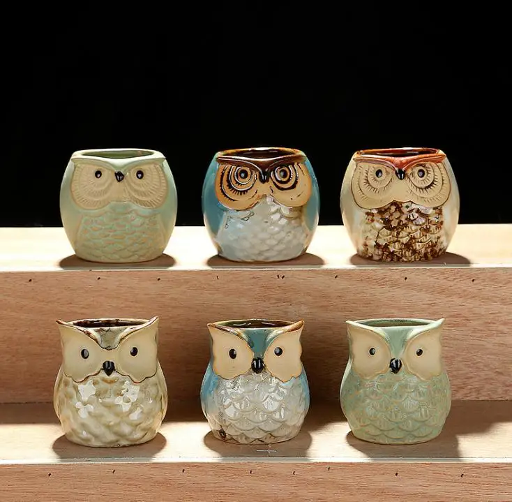 

Lovely Durable Garden Pot Breathable Animal Owl Ceramic Flowerpots Anti Wear Corrosion Resistant Mini Succulent Plants Pots, As pic