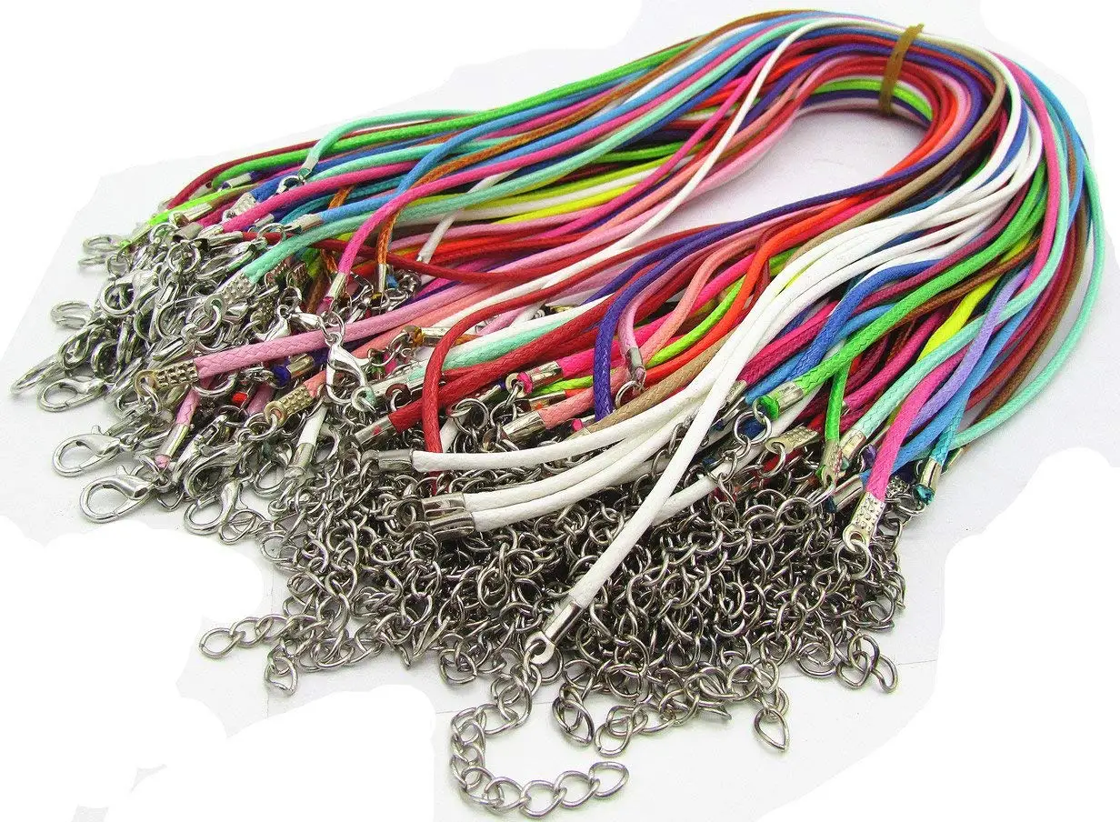 Assorted Color 50pcs Braided Imitation Leather Necklace Cord with Lobster Clasp 18''