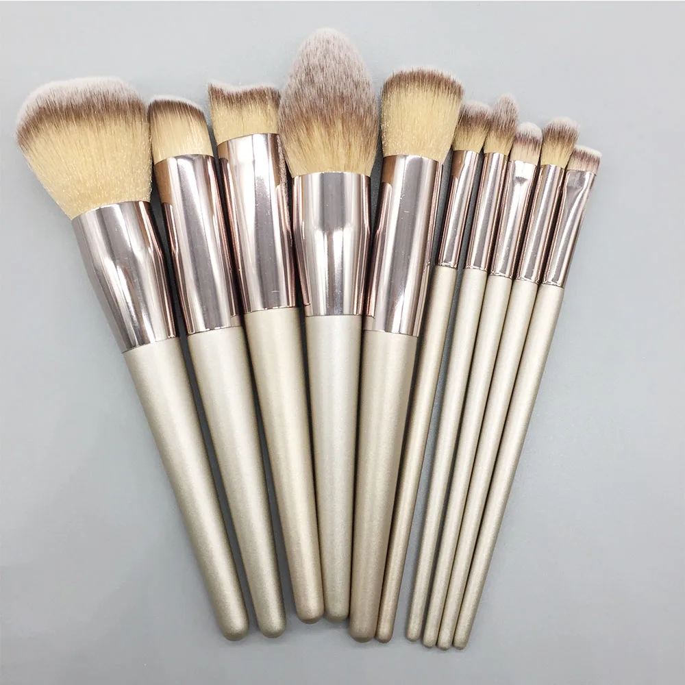 

champagne color foundation powder eye shadow kabuki makeup brushes set