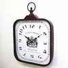 European country vintage dark red iron square hook up wall clock