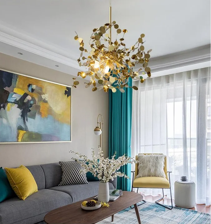 Modern minimalist stainless steel piece led creative personality restaurant living room art window decoration chandelier