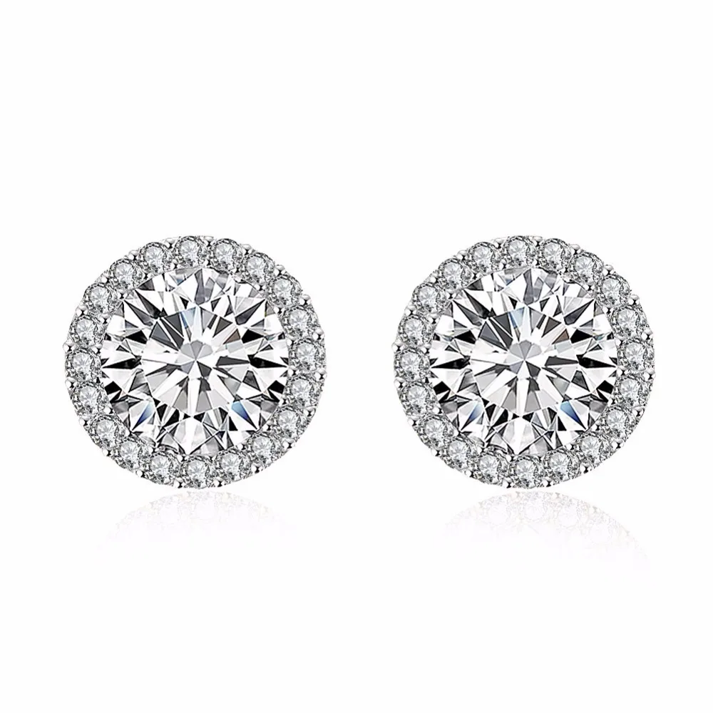 

Fashion jewelry CC zirconia Diamond Round Earrings for Women White Gold Plated Brincos Wedding Vintage Earrings for Bride, Gold plated;silver