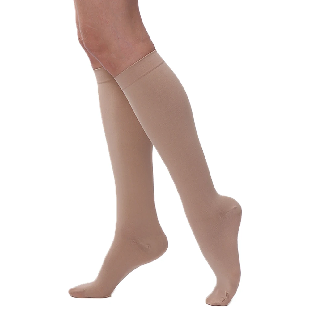 

20-25mmhg beige below knee medical open toe compression socks stocking, White