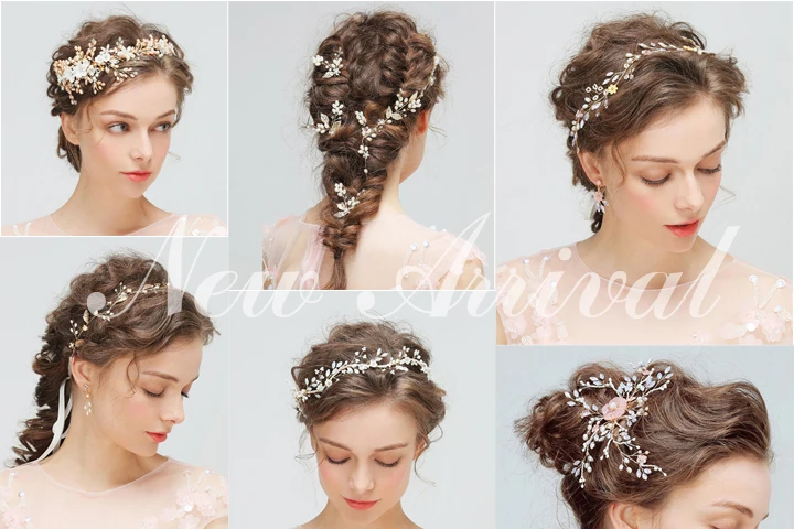 Sweet Bridal Headband Tiara Pearl Charm Centered Blue Flower Hair