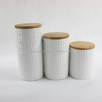 Ceramic Canister With Bamboo Lids Dolomite Pot Eco Freindly