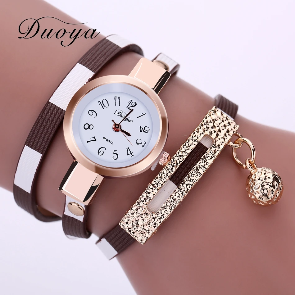 

Duoya 2017 New Fashion Watches Women Gold Band Stripe Style Luxury Women Bracelet Watch Female Leather Dress Bracelet Watch, Black;blue;brown