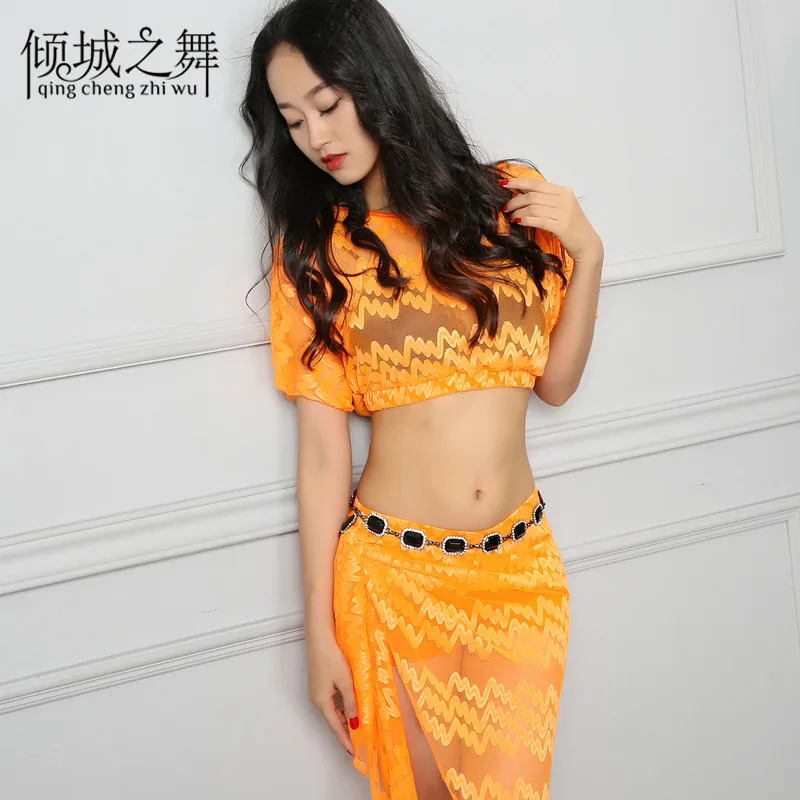 

Practice costume belly dance Modal and Lace teen, Black;orange;bluish violet;mint green