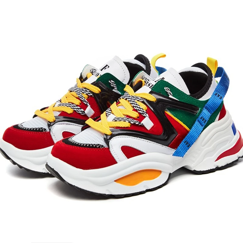 

Plus Size Genuine Leather + Mesh Women's Chunky Sneakers 2018 Fashion Platform Women Sneaker Comfortable Woman Shoes