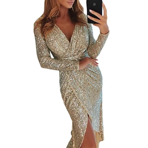 2019 Elegant Sexy Party Sequins Wrapped Ruched Irregular Dresses High Standard Club Bodycon Dress Women Lady