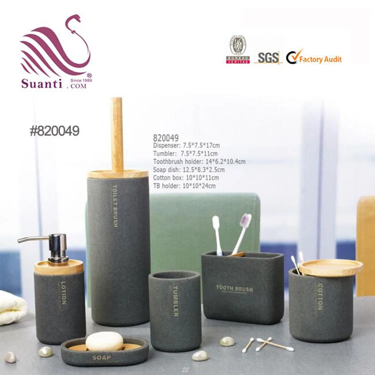 Bathing Products Gray Sandstone Polyresin Bathroom Accessories Set With