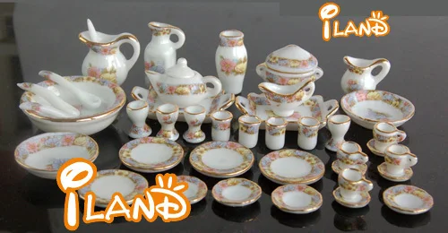 10 Pcs Hand Painted Heart Tea Set Dollhouse Miniatures Ceramic Food Kitchenware 