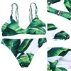 Women 2pcs swimsuit green leaves bikini set printed padded halter low waist swimwear push up bathing suit