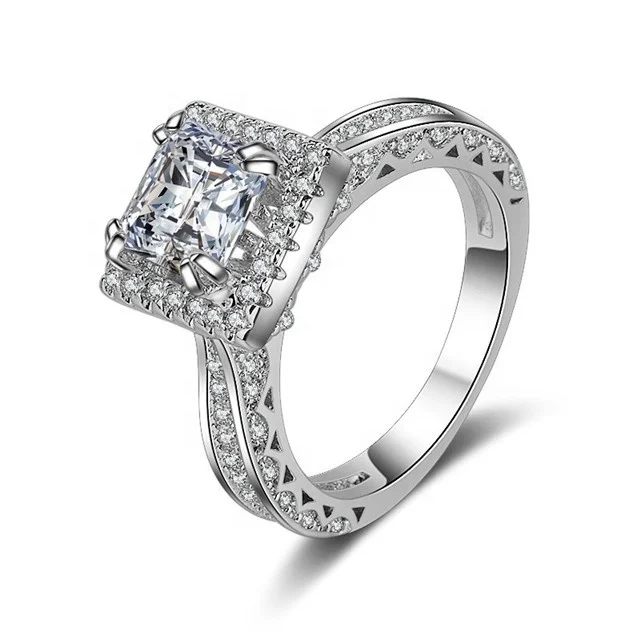 

Elegant Big Square Rings Wedding Engagement AAA Zircon Rings For Bridal Fashion Tower Design Luxurious Anillos Women