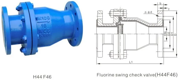 PFA / FEP / PTFE lined swing check valve for corrosion medium