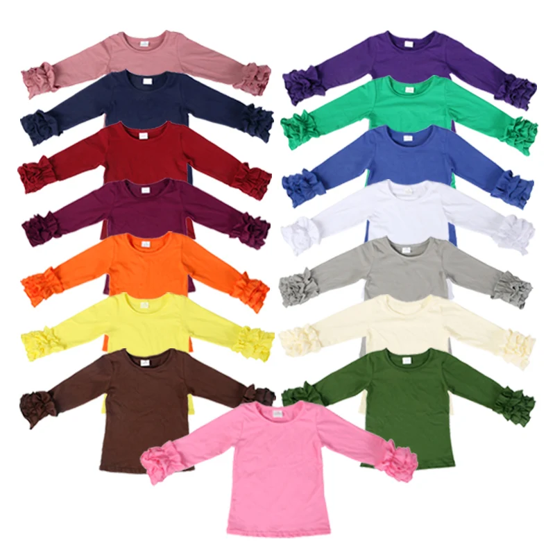 

Kids Apparel Flutter Sleeve Baby Girls Shirts Children Boutique Clothing Wholesale Tripe Ruffle Shirt For Kids, Color chart