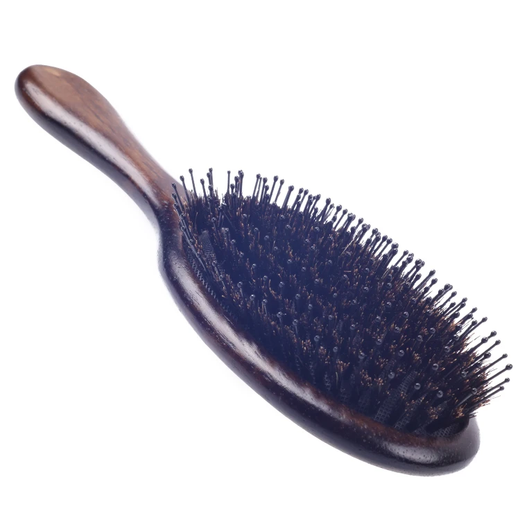 EUREKA 9265PA-BR Engraved Wooden Nylon Pins Hair Brush Rubber Wood Hair Brush Massage Classical Style Hair Brush