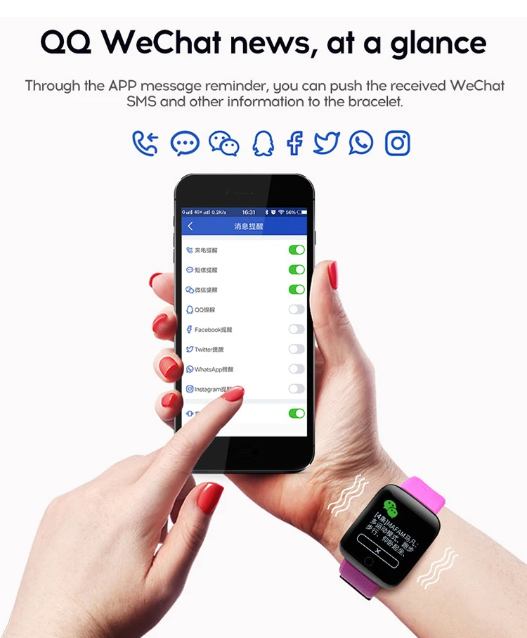 Newest A6S 1.3 inch color screen Smart bracelet Heart Rate Monitor Blood Pressure sport Smart band 116 plus