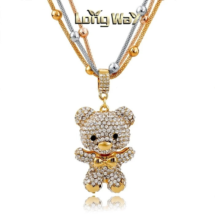 

New trendy 3pcs gold silver chains necklace bear pendent necklace