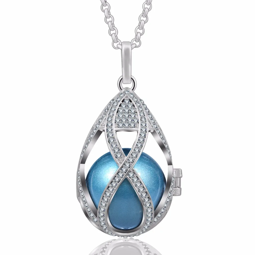 

K179 White Crystal Ribbon Jewelry 925 Sterling Silver Mexican Bola Pendant Angel Caller Necklace Pearl Cage, Mixed colors&single color&different color available