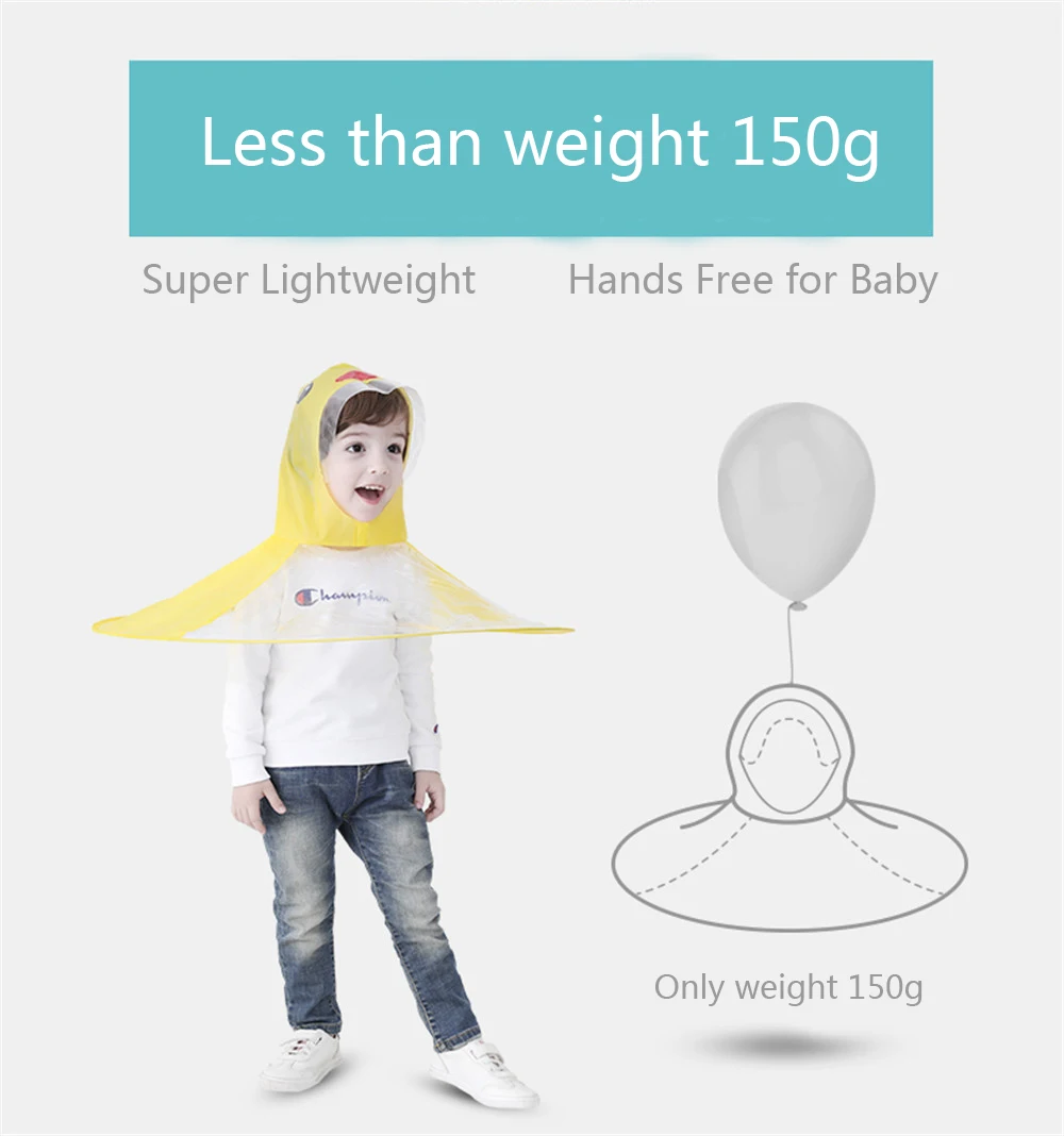 Kids Cute Ufo Rain Coat Children Creative Umbrella Hat Magical Hands Free Raincoat Cute Duck Rain Gear