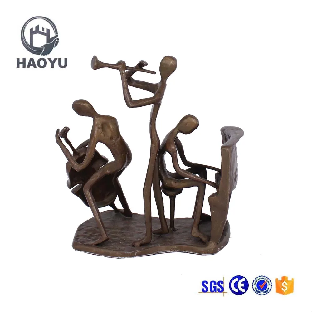 Custom Made Abstract Antique Bronze Cast Iron Musician Sculptures Home