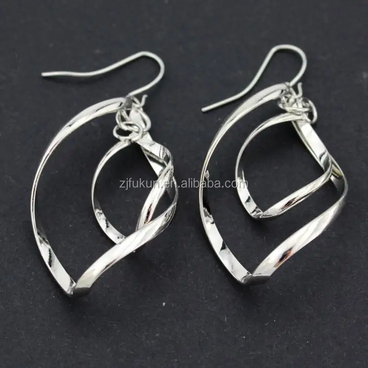 

fashion gold/silver leaf shape double twist tassel hoop earrings