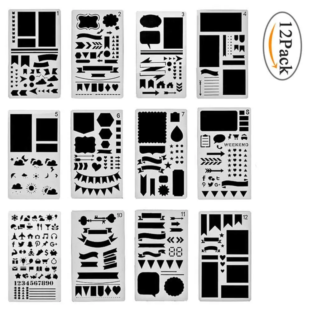 Hundyer 20 Pack Journal Stencil Set Bullet Stencils DIY Drawing Template for Journal Notebook Diary Calendar Scrapbook Wedding Birthday Greeting Card Making 4x7 inch