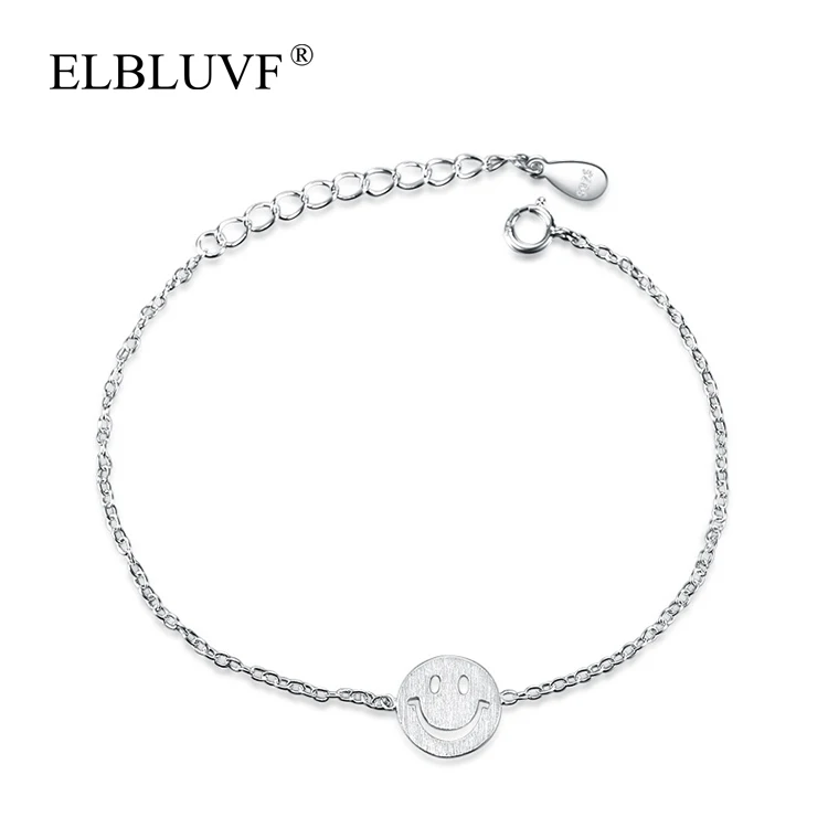 

ELBLUVF 925 Sterling Silver Womens Fashion Smile Face Beaded Charm Anklet Bracelet Jewelry For Positive Energy Gift