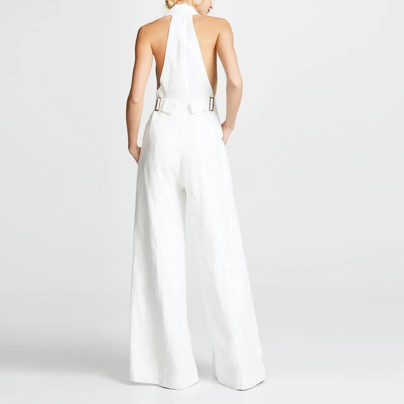 white halter jumpsuit for women