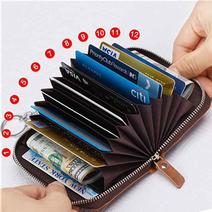 RFID Blocking Zipper Card Cases Holder for Men Women FurArt Credit Card Wallet Key Chain,Compact Size 