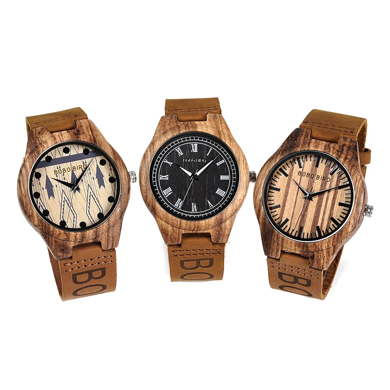 

Japanese Quartz 2035 Wooden Watches Men Wristwatch BOBO BIRD Watch with real leather strap