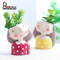 

Roogo 4 Item Resin Succulent Plant Pot Cute Girl Flower Planter Flowerpot Design Home Garden Bonsai Pots