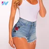 2019 Women Short Jeans Summer Vintage Floral Embroidered Ripped Loose High Waist Fashion Sexy Jeans In Women's Shorts