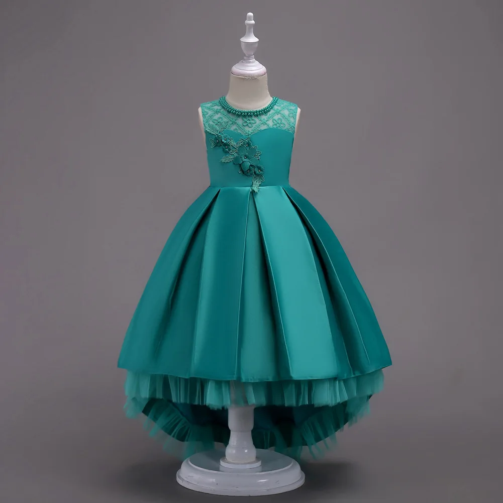 

High Quality Satin Irregular Baby Prom Dress Kids Long Wedding Clothes Children Summer Clothing BH580