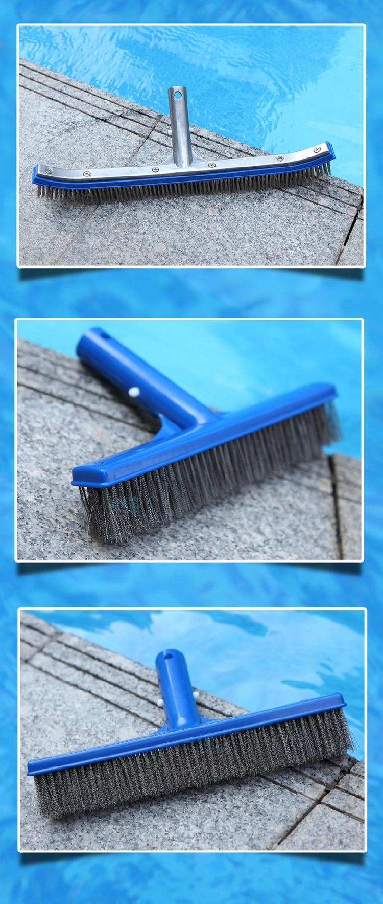 Stainless Steel Scrub Pool Brush Heavy Duty For Cleaning Pool Walls With Suction